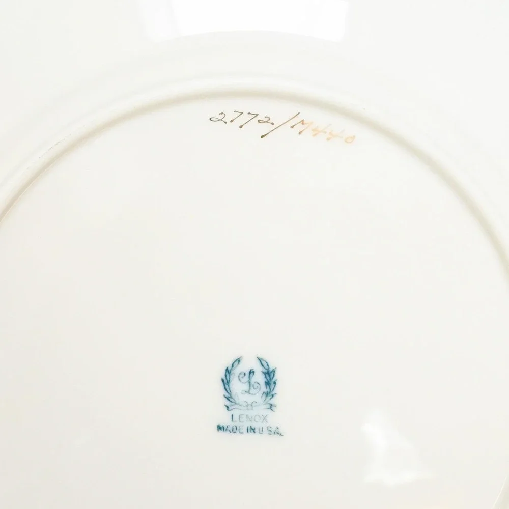 Vintage Lenox Mid Century Corinthian Gold Greek Key Ivory Salad Plate Set x 8